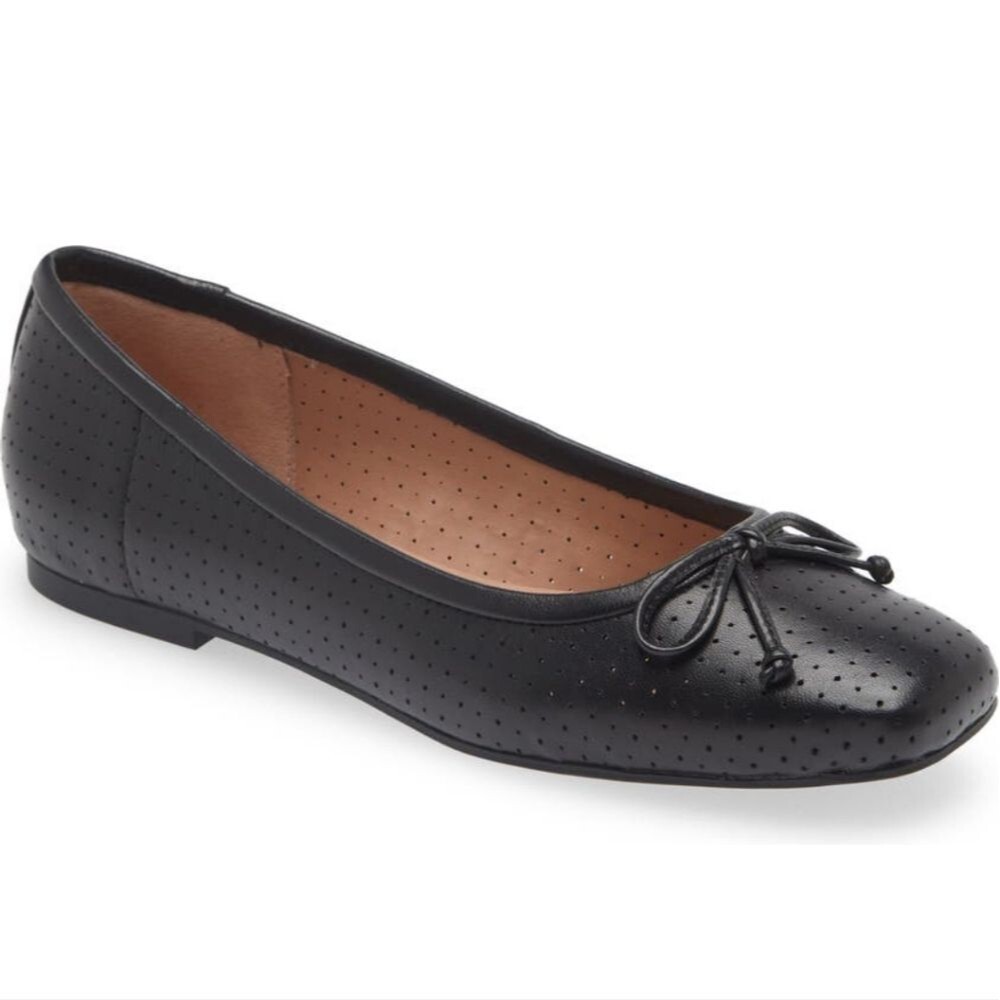Nordstrom Ashton Perforated Leather Ballet Flat Square Toe With Bow Size 8